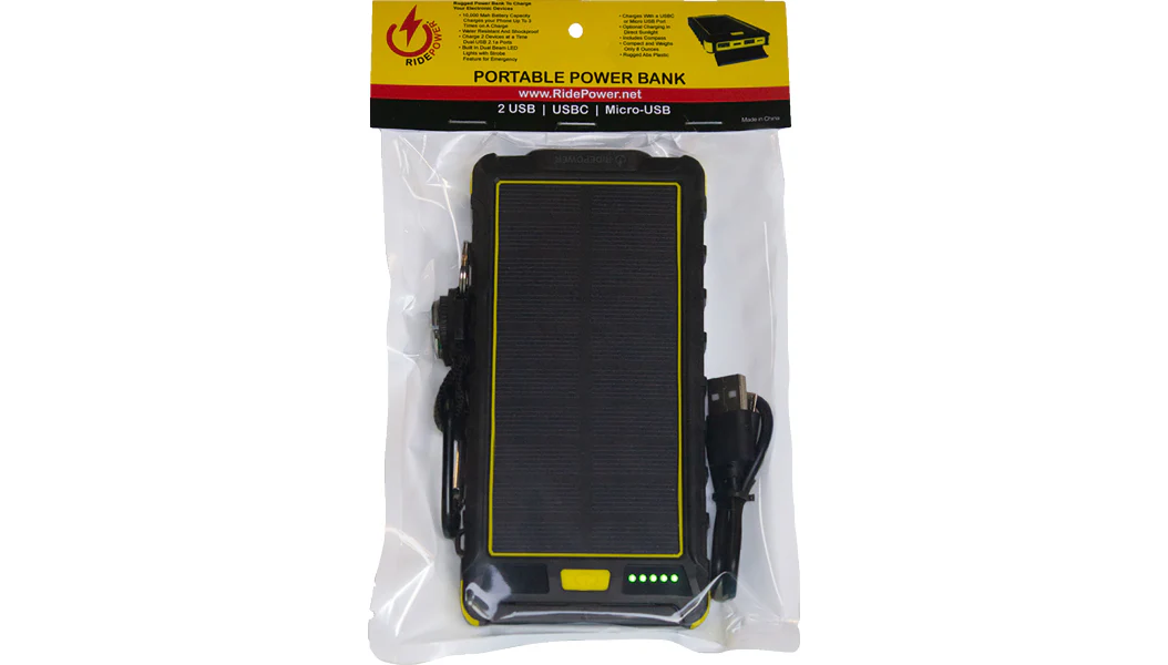 RidePower Portable Power Bank with LED Light/Solar Panel and 2 USB Charging Ports - Image 5